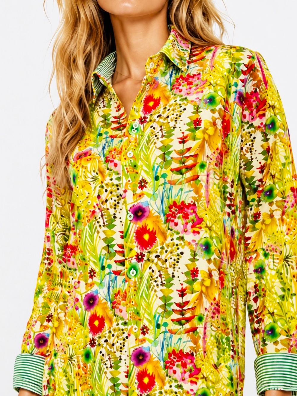 LABORATORIO CAPRI Yellow Floral Long-Sleeve Shirt Mini Dress - Picture 2 of 16